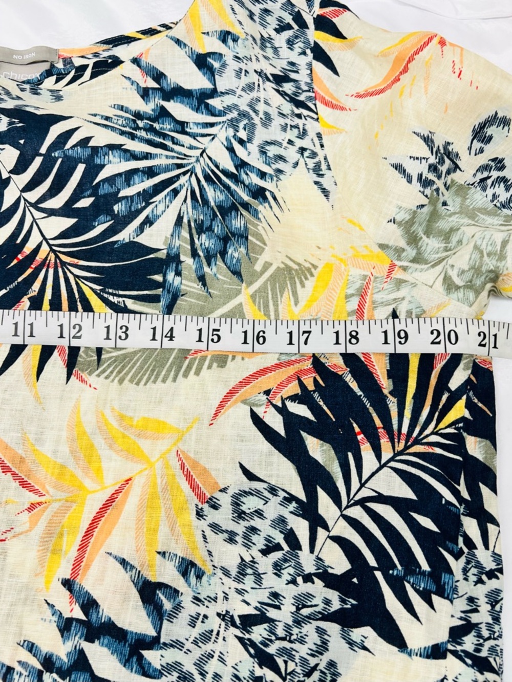 Chico's Cream Tropical Print 3/4 Sleeve Linen No Iron Women’s Tunic Blouse 1(M) - Picture 10 of 10